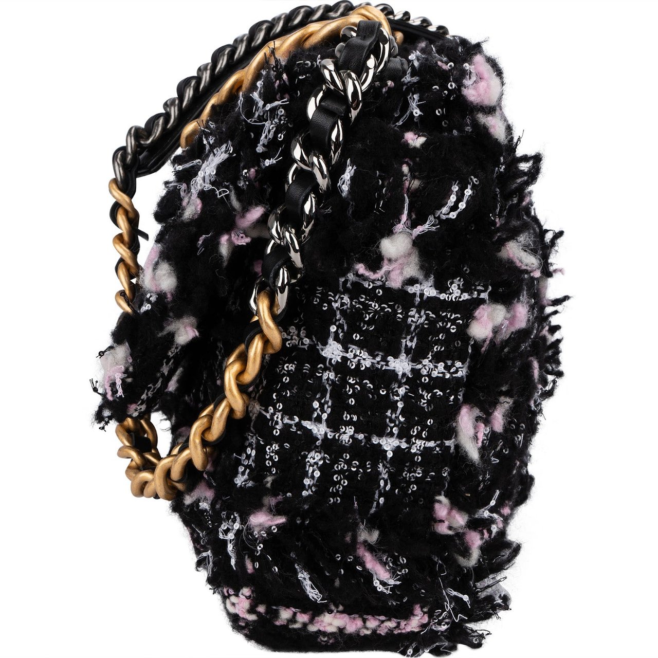 Chanel 19 Tweed Single Flap Crossbody Bag Zwart