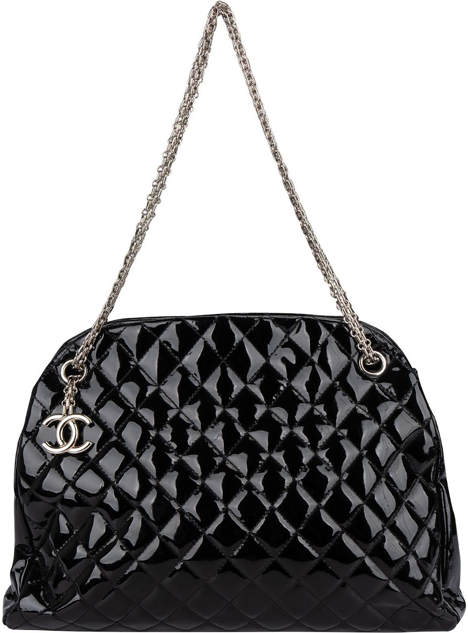 Chanel Patent Leather Palladium Soft Tote CC Shoulder Bag Zwart
