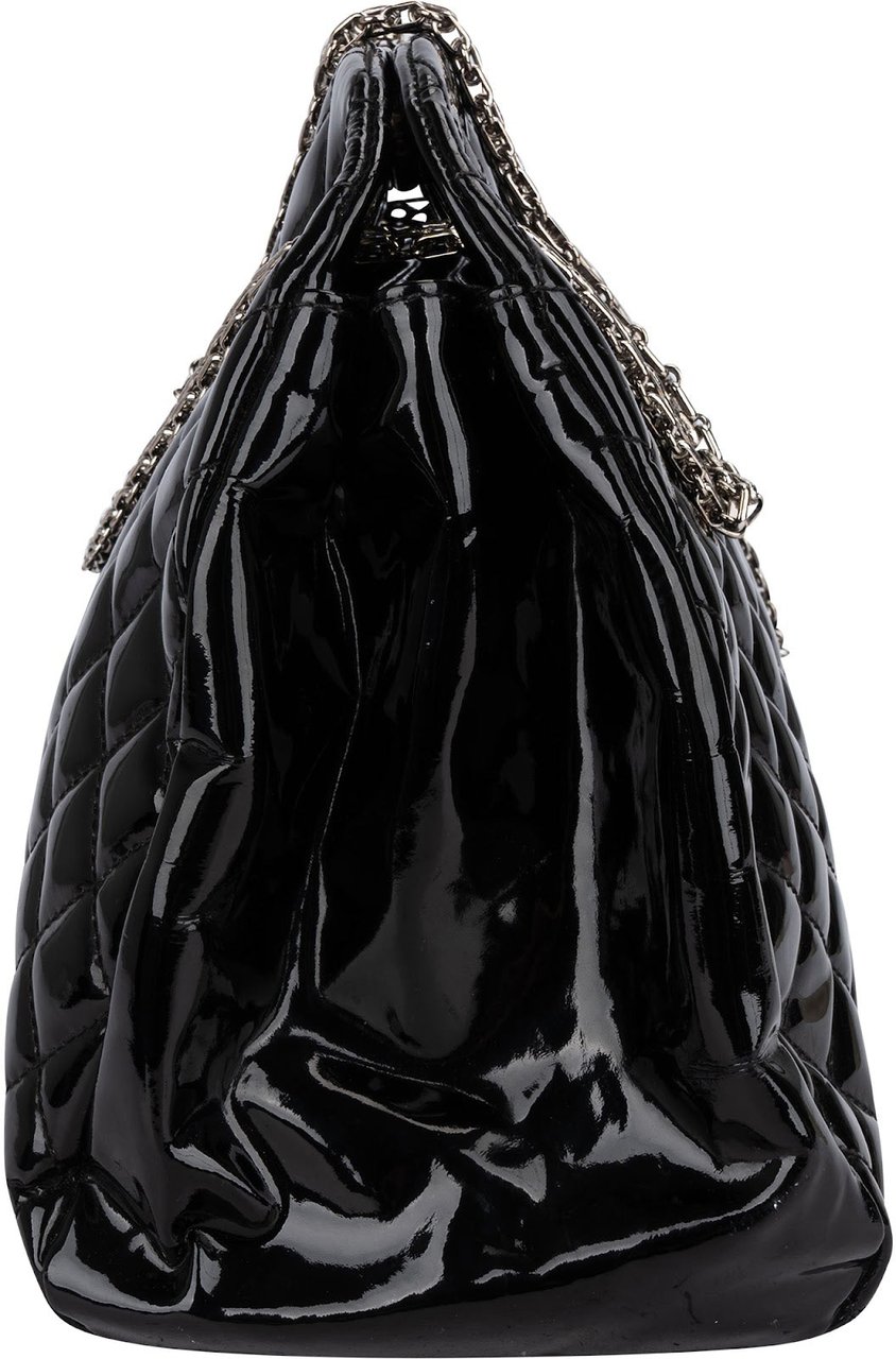 Chanel Patent Leather Palladium Soft Tote CC Shoulder Bag Zwart
