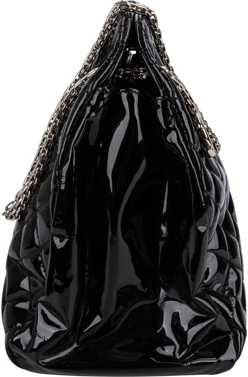 Chanel Patent Leather Palladium Soft Tote CC Shoulder Bag Zwart