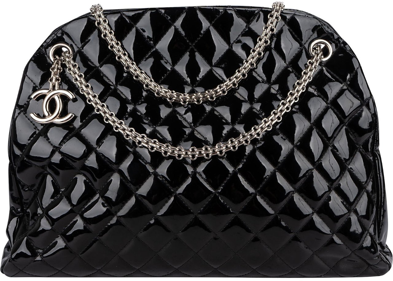 Chanel Patent Leather Palladium Soft Tote CC Shoulder Bag Zwart
