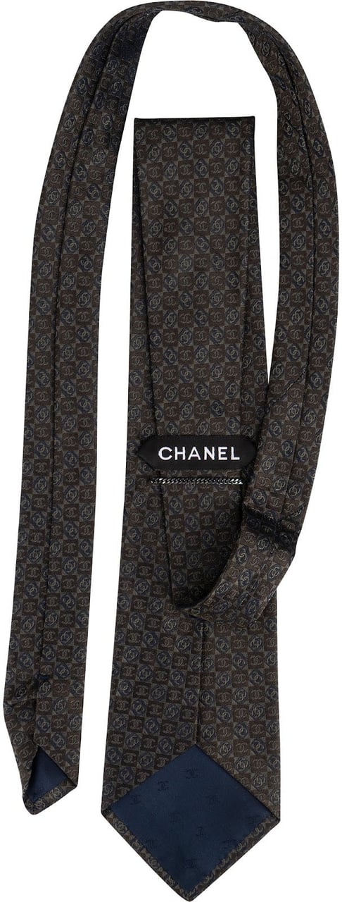 Chanel CC Emblem Check Monogram Silk Tie Krawatte Bruin