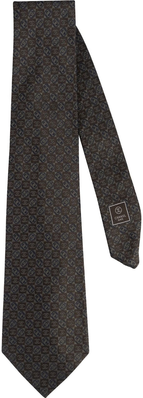 Chanel CC Emblem Check Monogram Silk Tie Krawatte Bruin