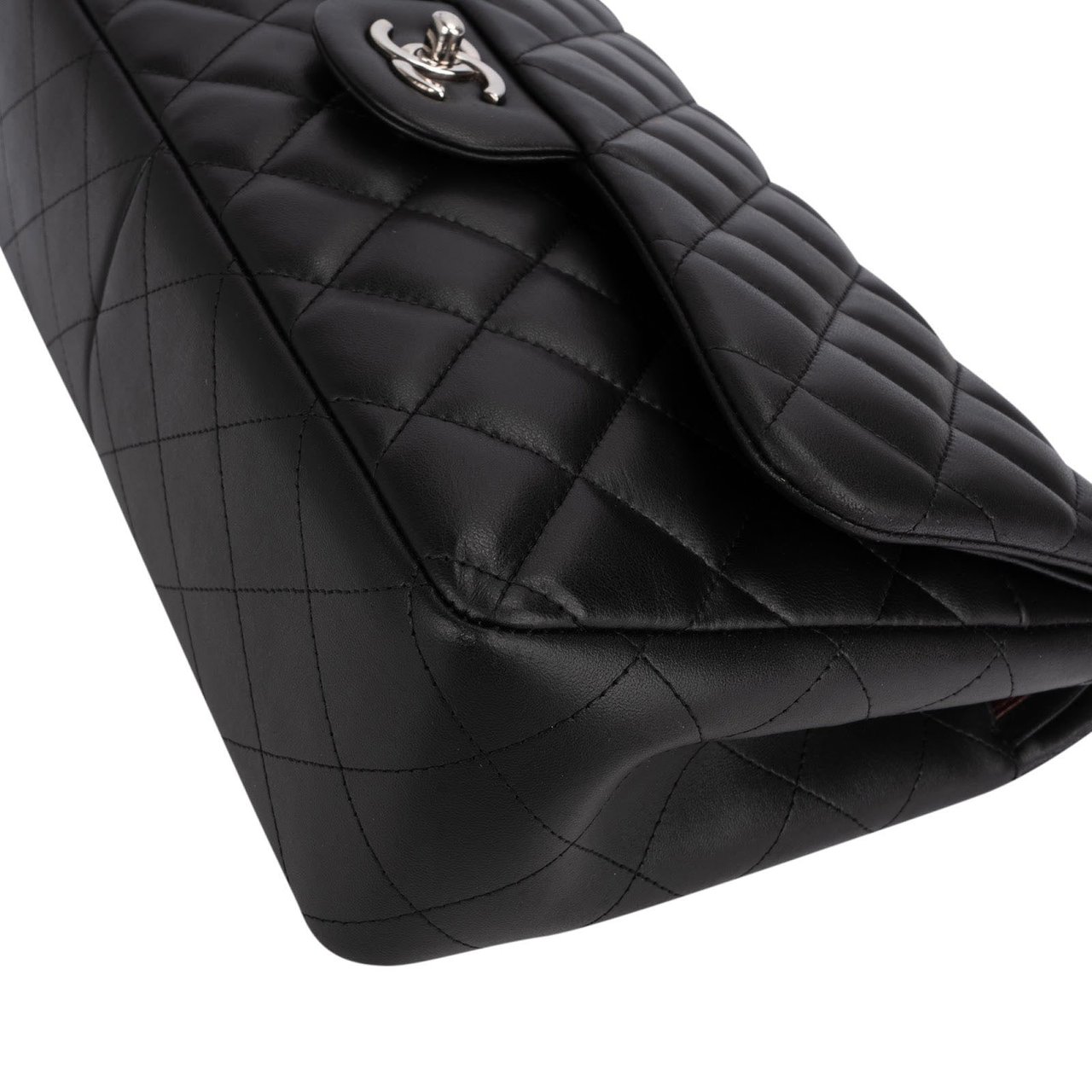Chanel Quilted Lambskin Palladium Jumbo Double Flap Crossbody Bag Zwart