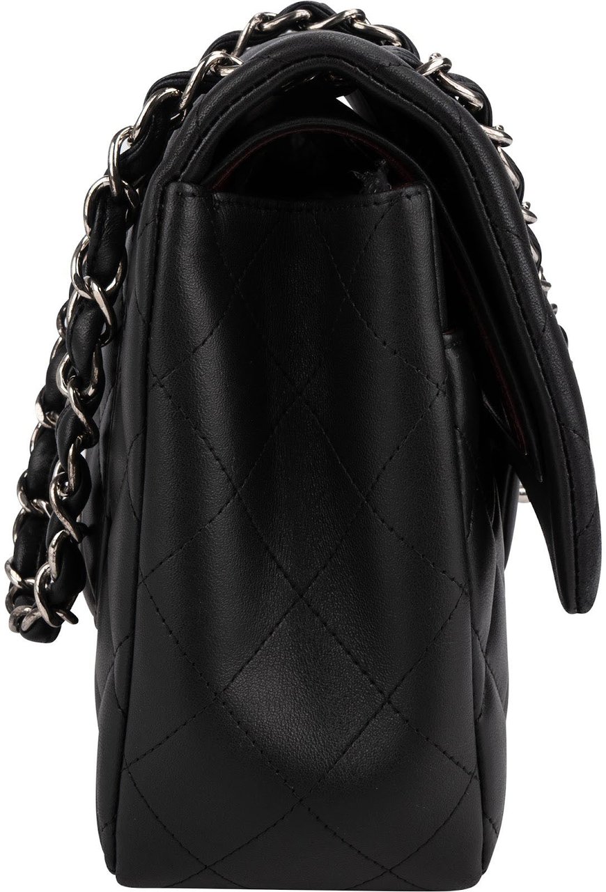 Chanel Quilted Lambskin Palladium Jumbo Double Flap Crossbody Bag Zwart