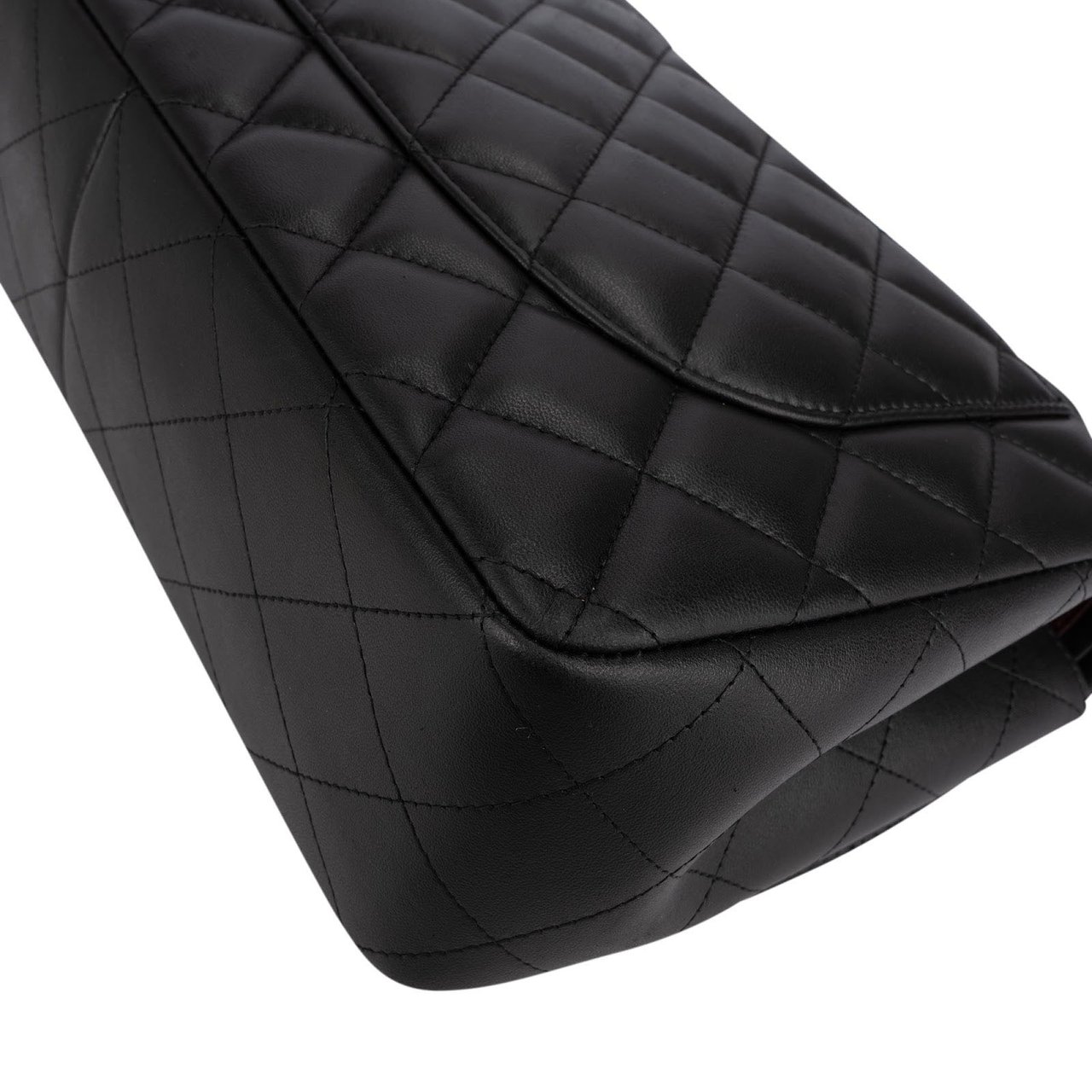 Chanel Quilted Lambskin Palladium Jumbo Double Flap Crossbody Bag Zwart