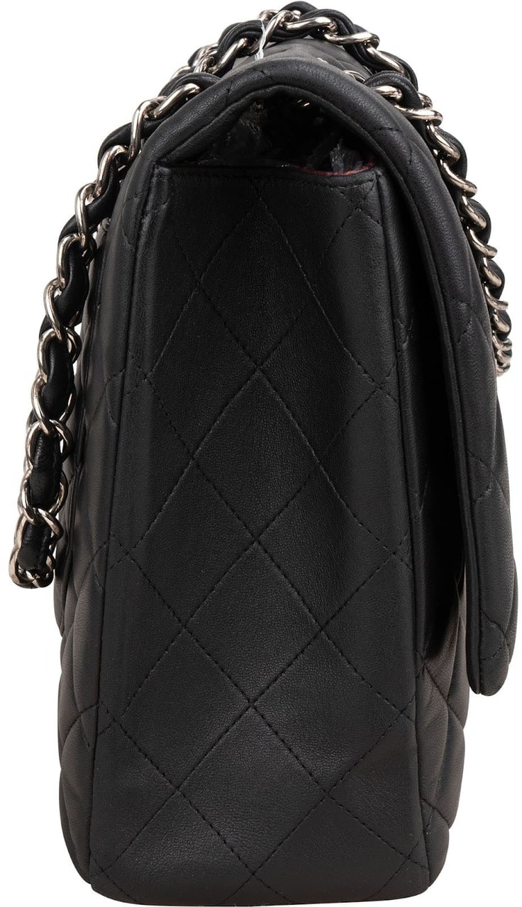 Chanel Quilted Lambskin Palladium Maxi Single Flap Crossbody Bag Zwart