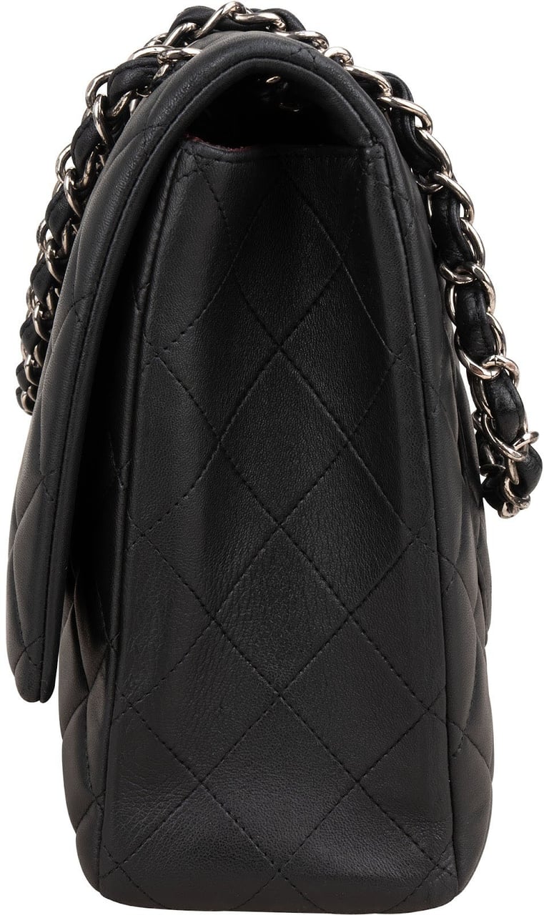Chanel Quilted Lambskin Palladium Maxi Single Flap Crossbody Bag Zwart