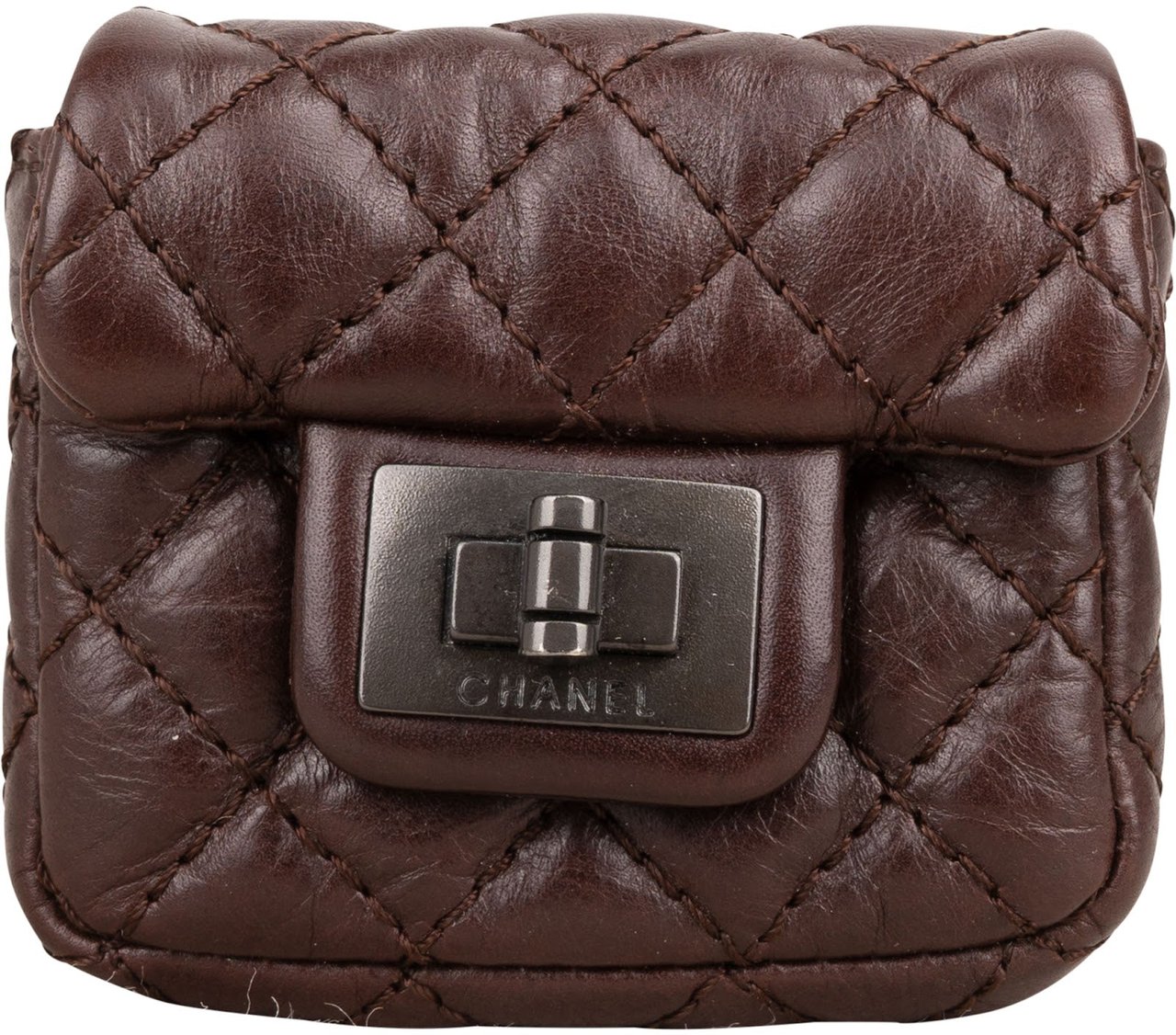 Chanel Quilted Lambskin 2.55 Reissue Belt Bag Pouch Micro Case Accessoires Bruin