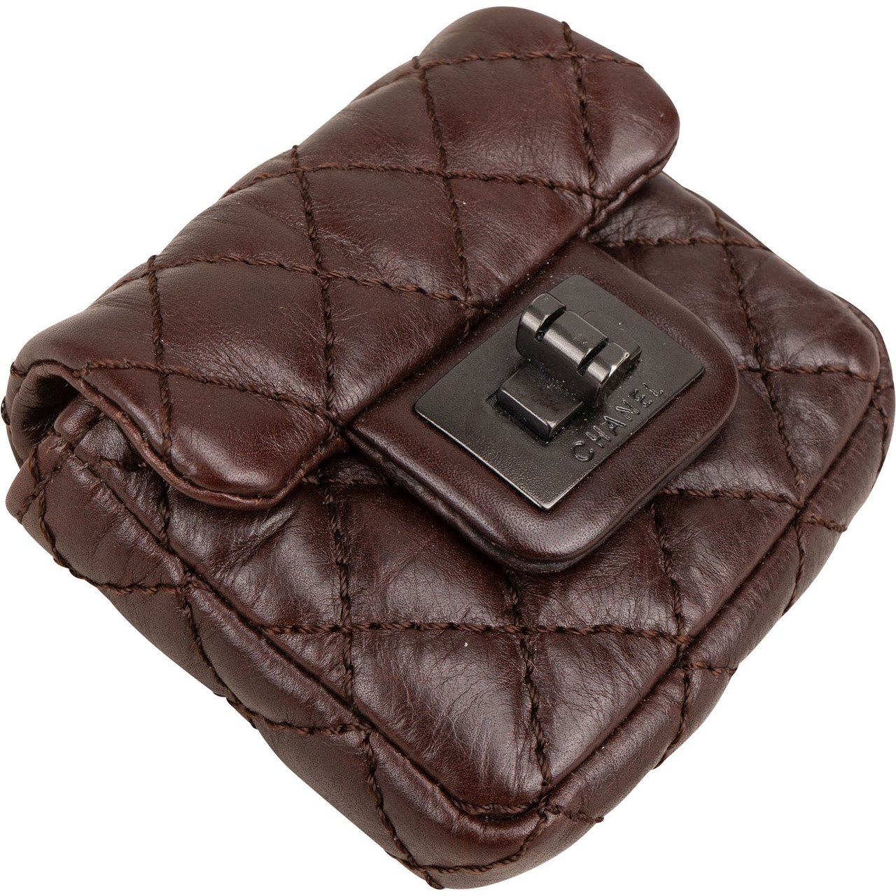 Chanel Quilted Lambskin 2.55 Reissue Belt Bag Pouch Micro Case Accessoires Bruin