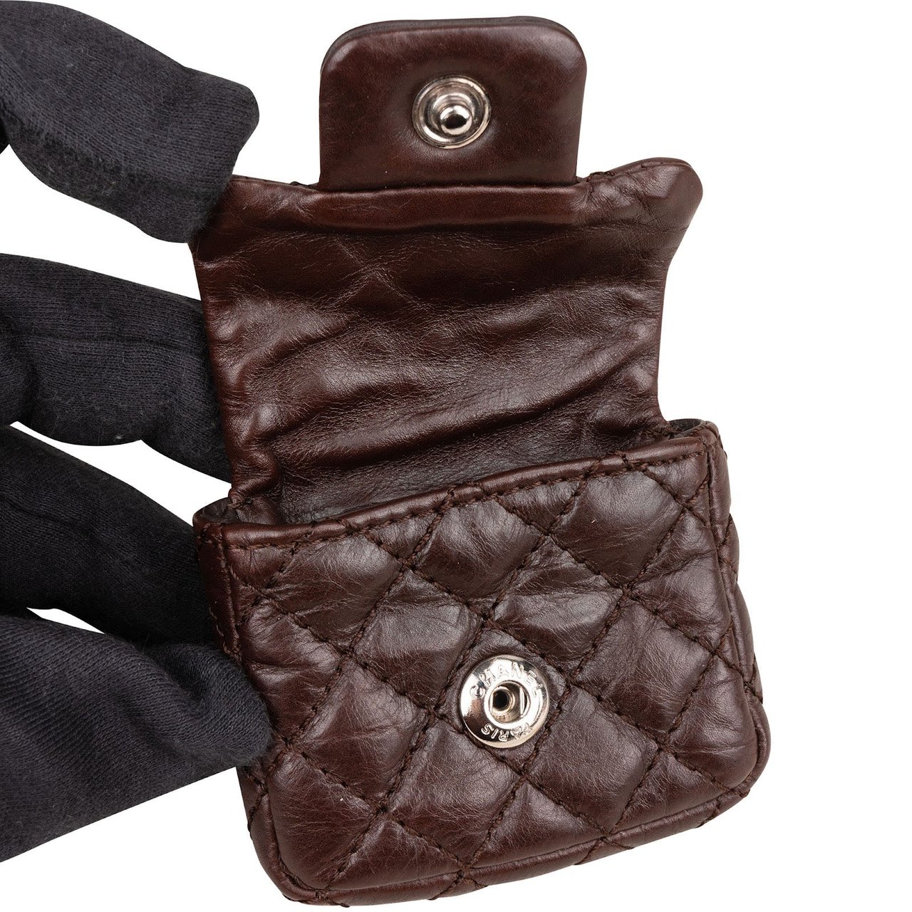 Chanel Quilted Lambskin 2.55 Reissue Belt Bag Pouch Micro Case Accessoires Bruin