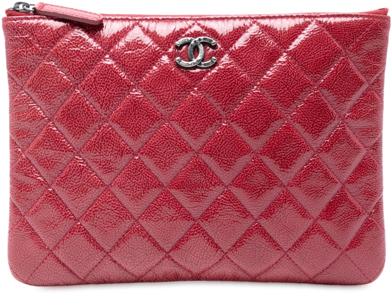 Chanel Small Crinkled Patent O Case Clutch Rood