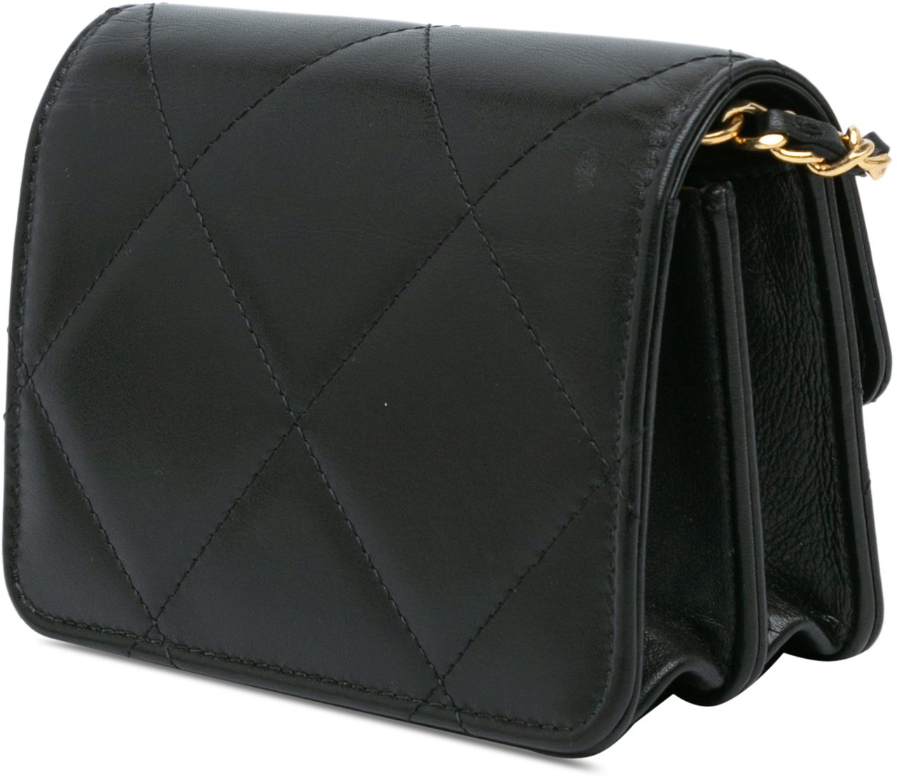 Chanel Quilted Calfskin Strass Card Holder On Chain Zwart