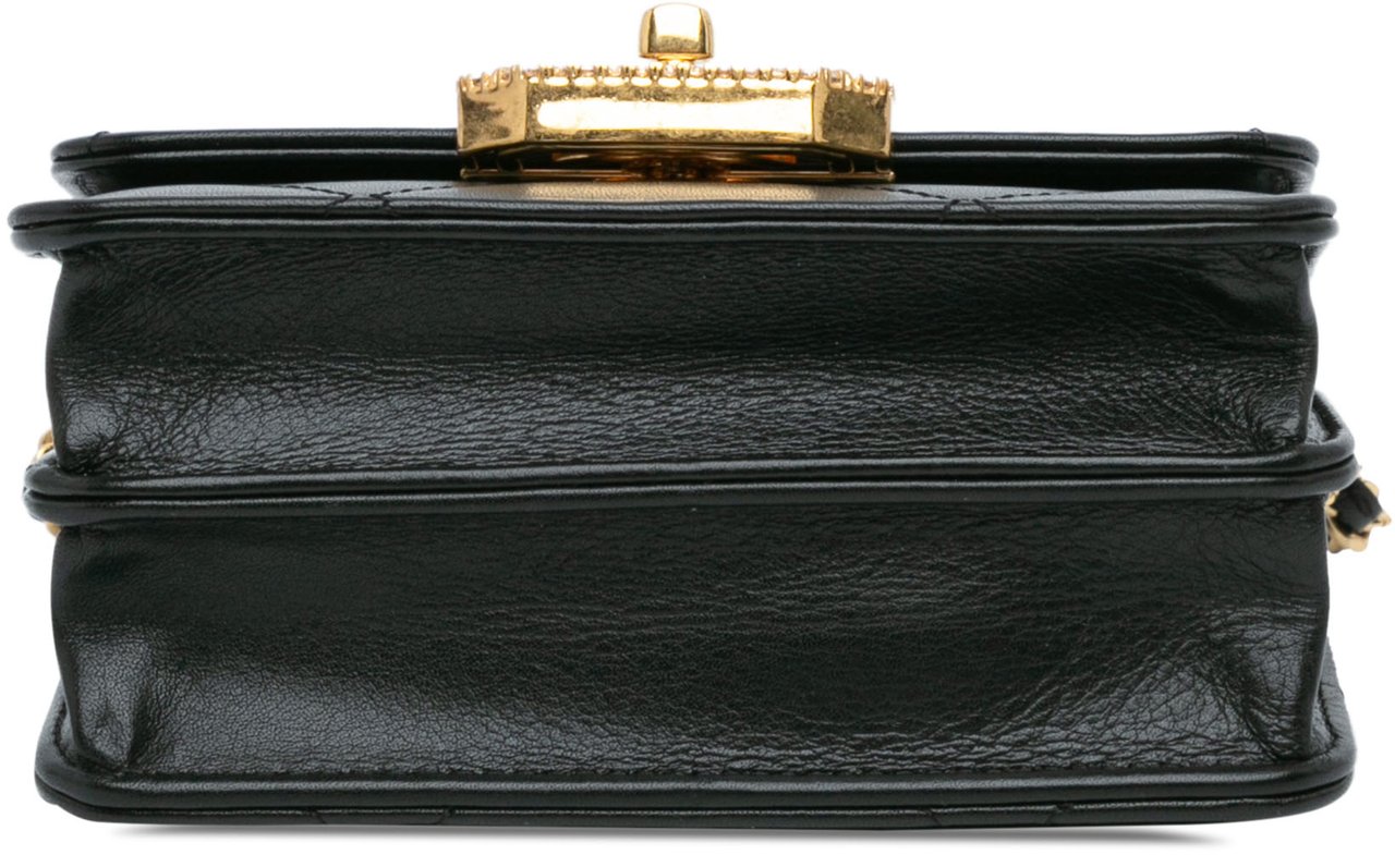 Chanel Quilted Calfskin Strass Card Holder On Chain Zwart