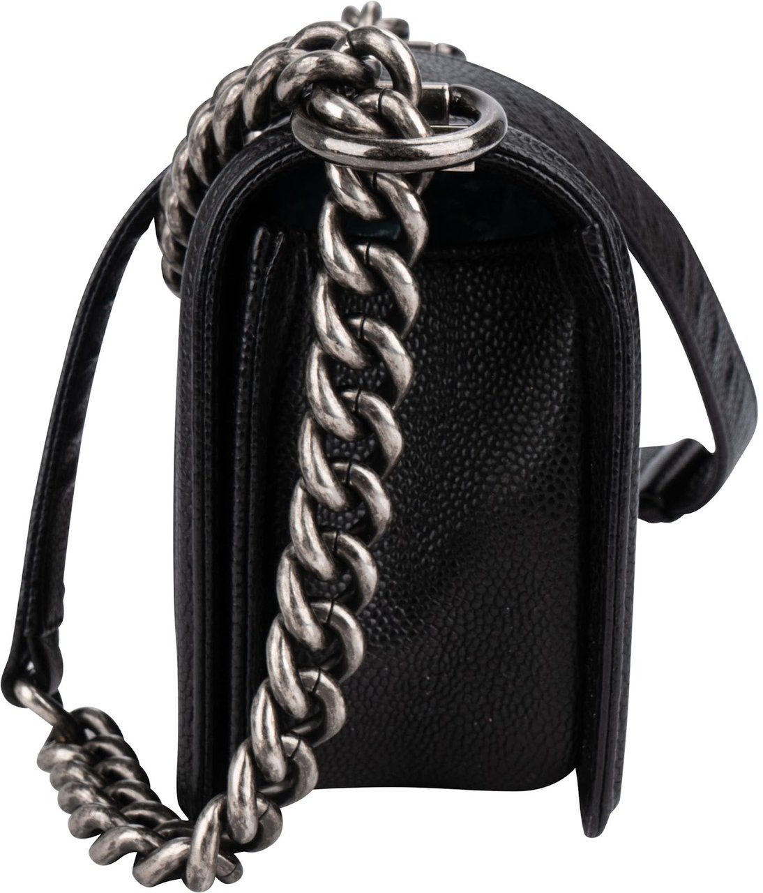 Chanel Quilted Caviar Leather Small Boy Single Flap Crossbody Bag Zwart