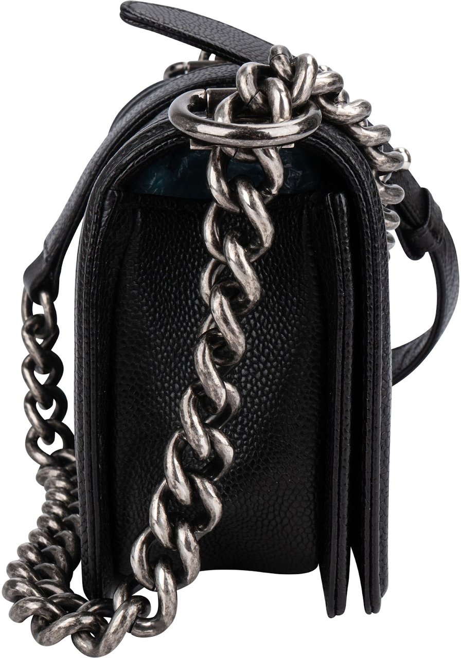 Chanel Quilted Caviar Leather Small Boy Single Flap Crossbody Bag Zwart