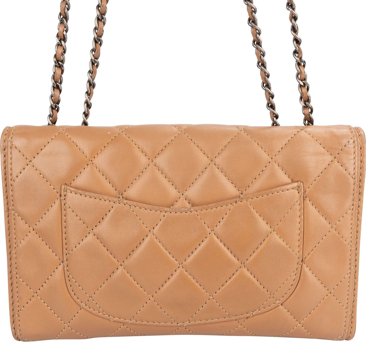 Chanel Quilted Lambskin Antique Hardware Single Flap Crossbody Bag Beige