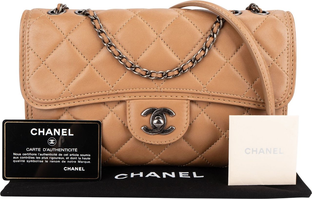 Chanel Quilted Lambskin Antique Hardware Single Flap Crossbody Bag Beige