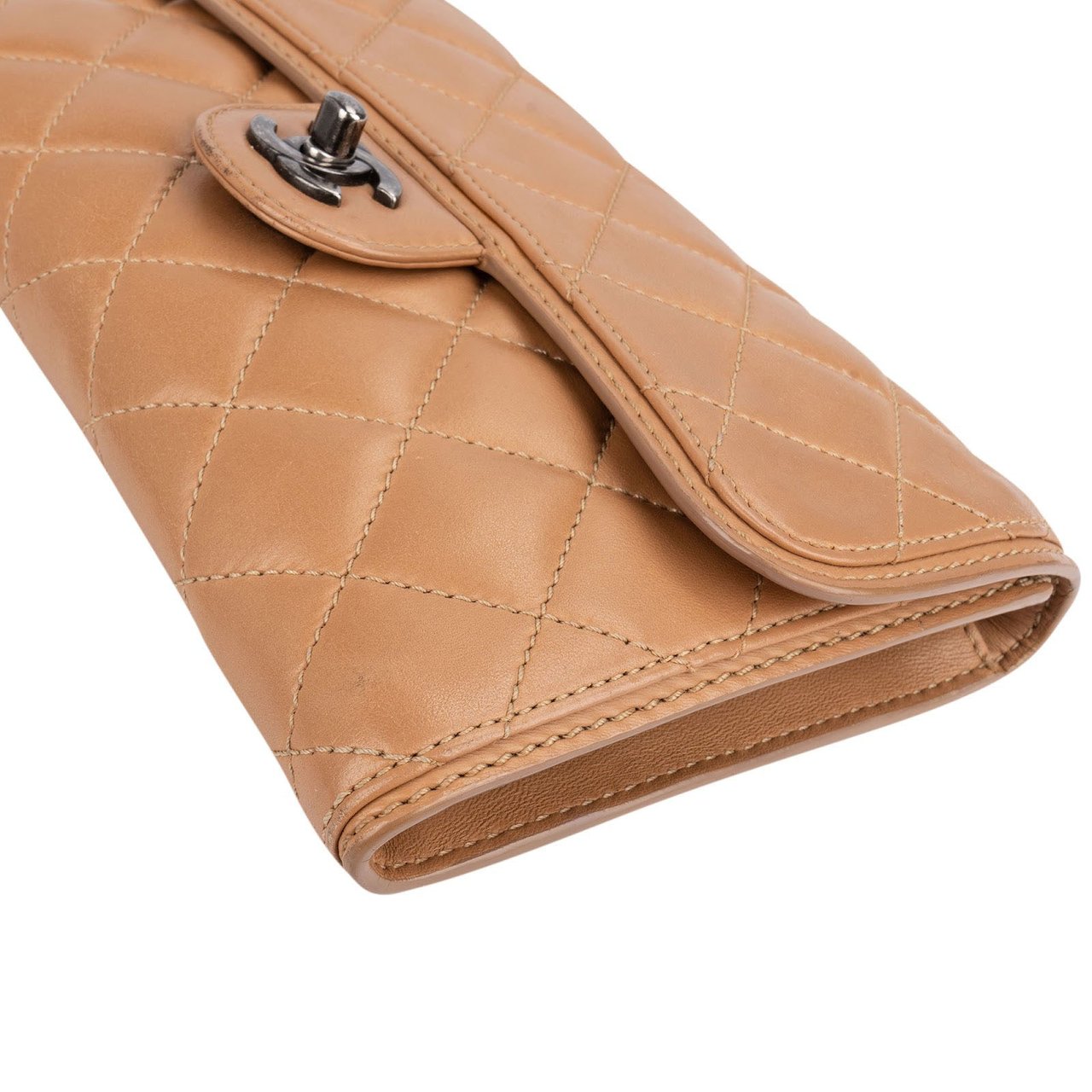Chanel Quilted Lambskin Antique Hardware Single Flap Crossbody Bag Beige