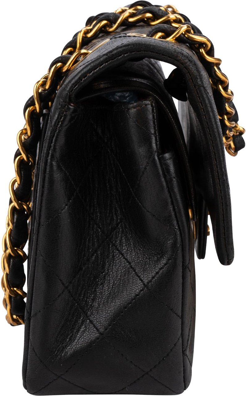 Chanel Quilted Lambskin 24K Gold Small Double Flap Shoulder Bag Zwart