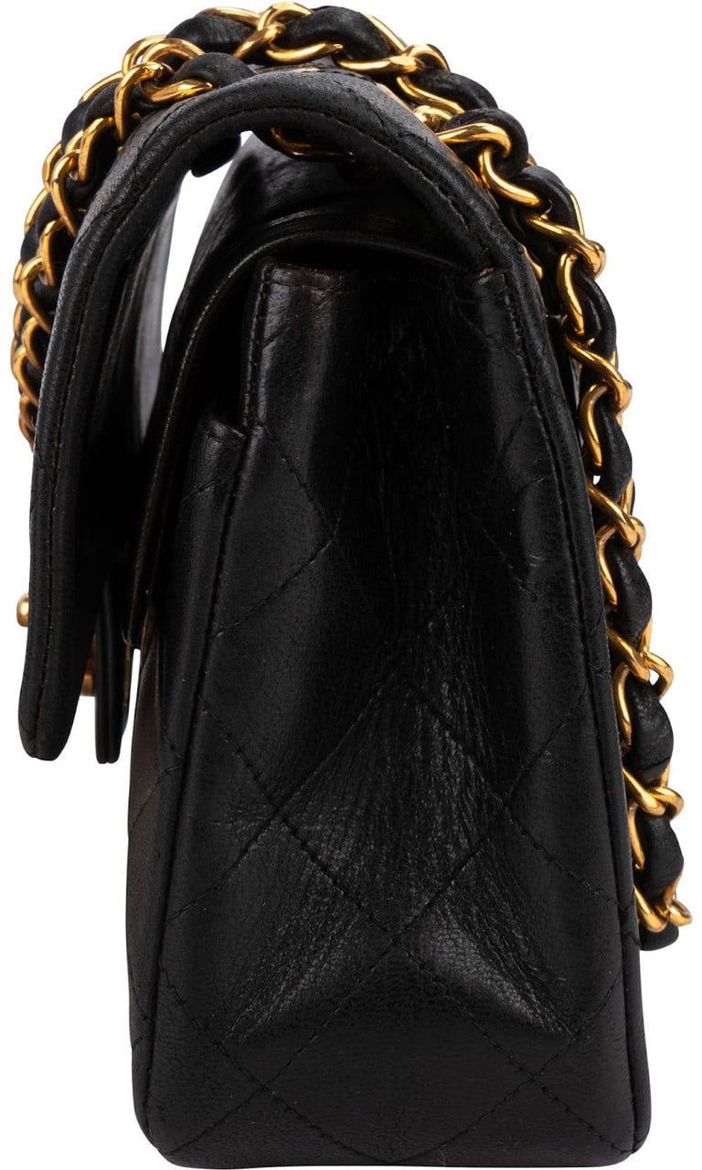 Chanel Quilted Lambskin 24K Gold Small Double Flap Shoulder Bag Zwart