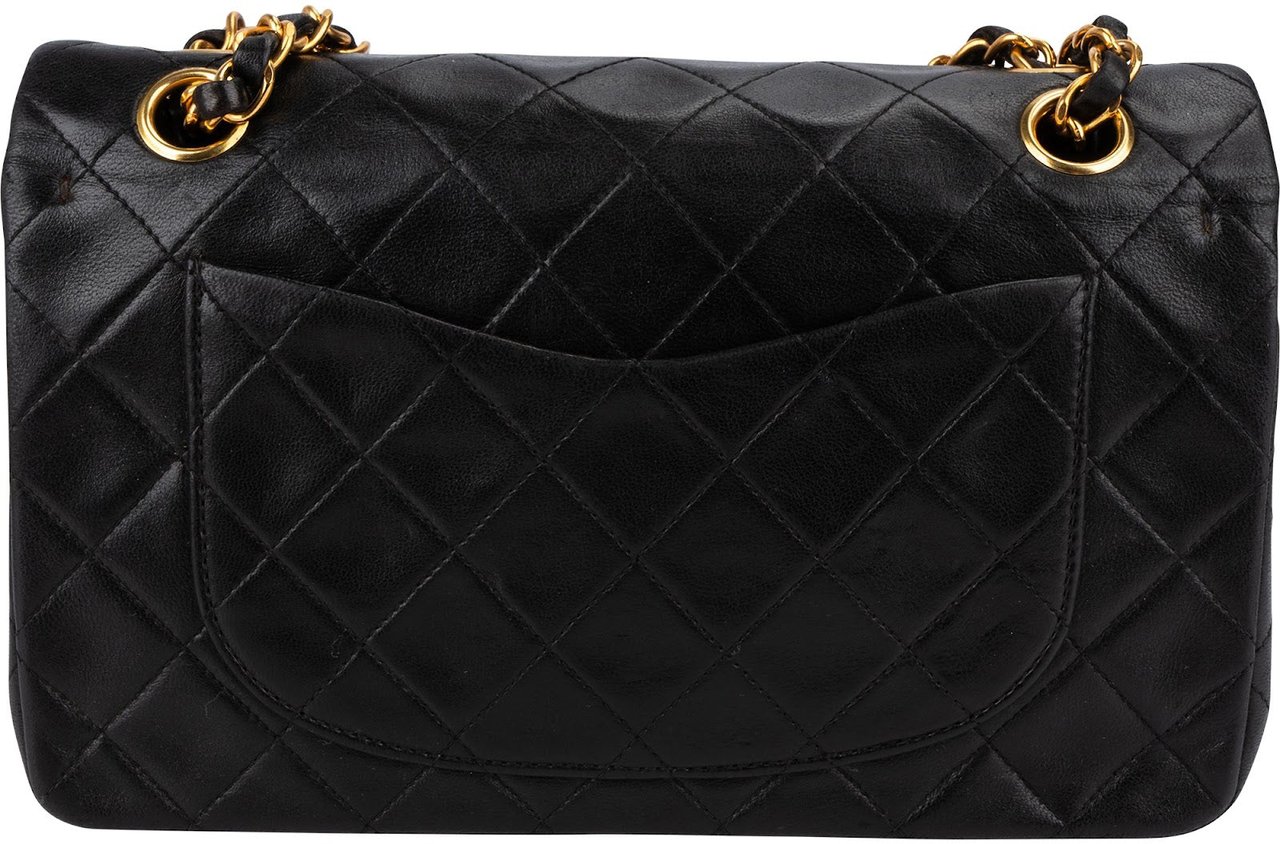 Chanel Quilted Lambskin 24K Gold Small Double Flap Shoulder Bag Zwart