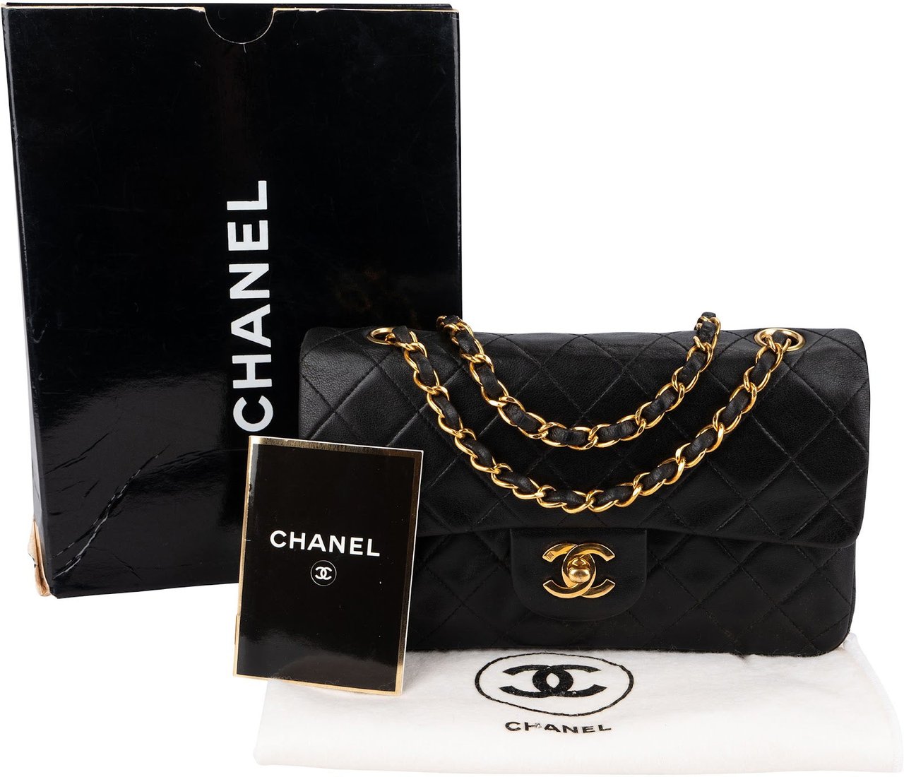 Chanel Quilted Lambskin 24K Gold Small Double Flap Shoulder Bag Zwart