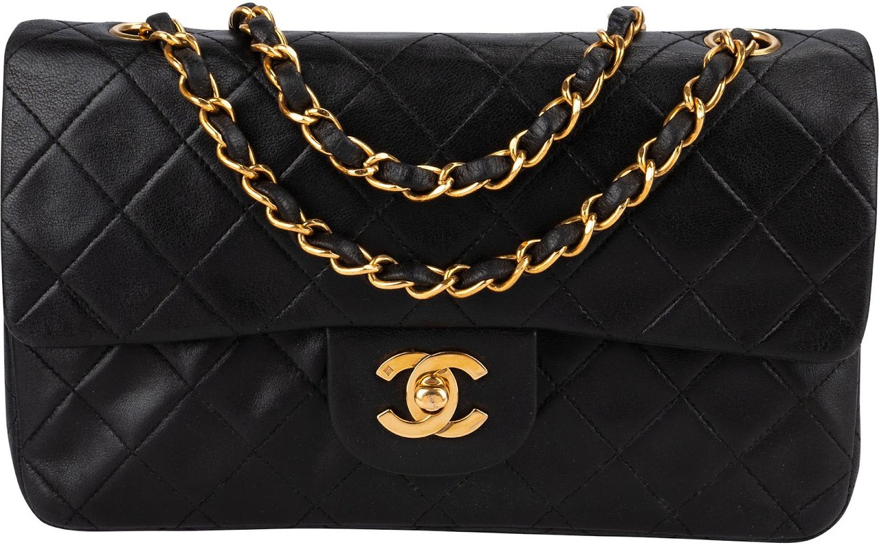 Chanel Quilted Lambskin 24K Gold Small Double Flap Shoulder Bag Zwart