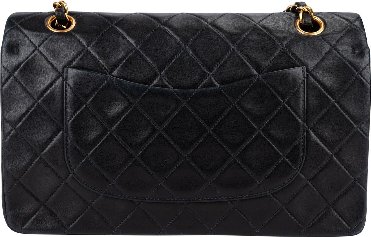 Chanel Quilted Lambskin 24K Gold Medium Double Flap Shoulder Bag Zwart