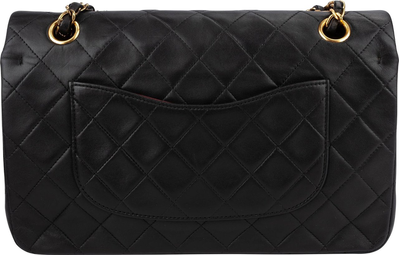 Chanel Quilted Lambskin 24K Gold Medium Double Flap Shoulder Bag Zwart