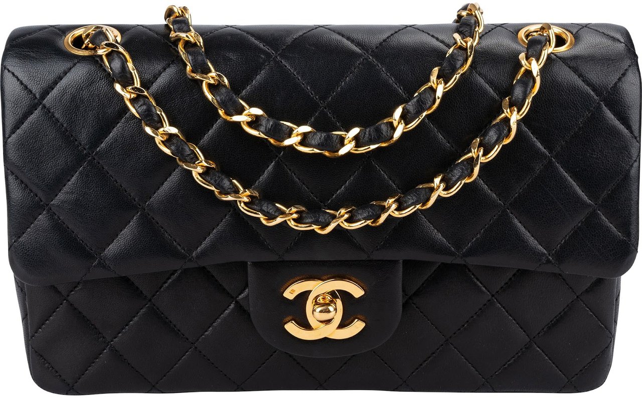 Chanel Quilted Lambskin 24K Gold Small Double Flap Shoulder Bag Zwart
