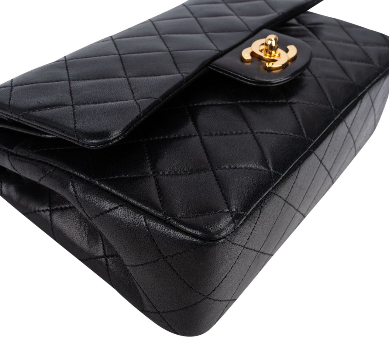 Chanel Quilted Lambskin 24K Gold Small Double Flap Shoulder Bag Zwart