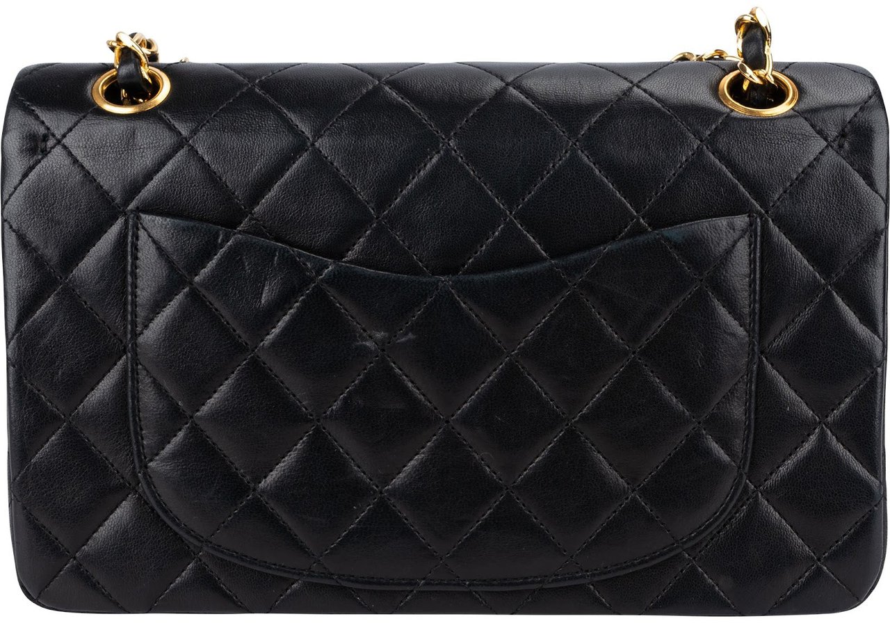 Chanel Quilted Lambskin 24K Gold Small Double Flap Shoulder Bag Zwart