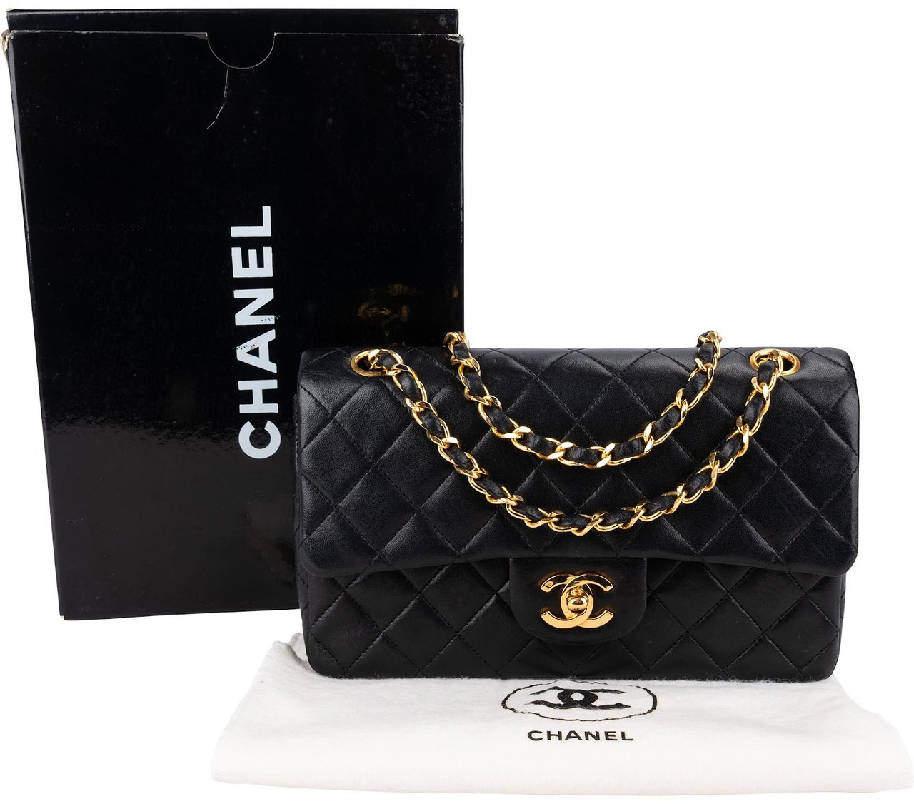Chanel Quilted Lambskin 24K Gold Small Double Flap Shoulder Bag Zwart