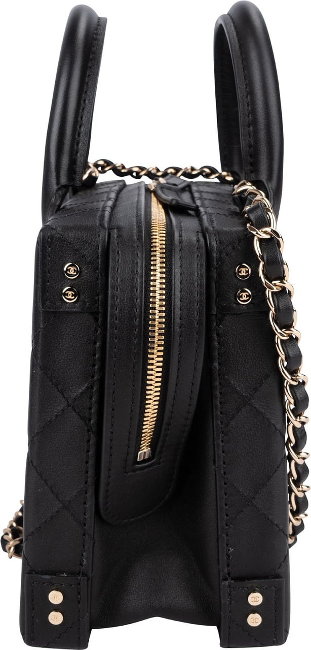 Chanel Quilted Lambskin CC Stitched Vanity Crossbody Handbag Zwart