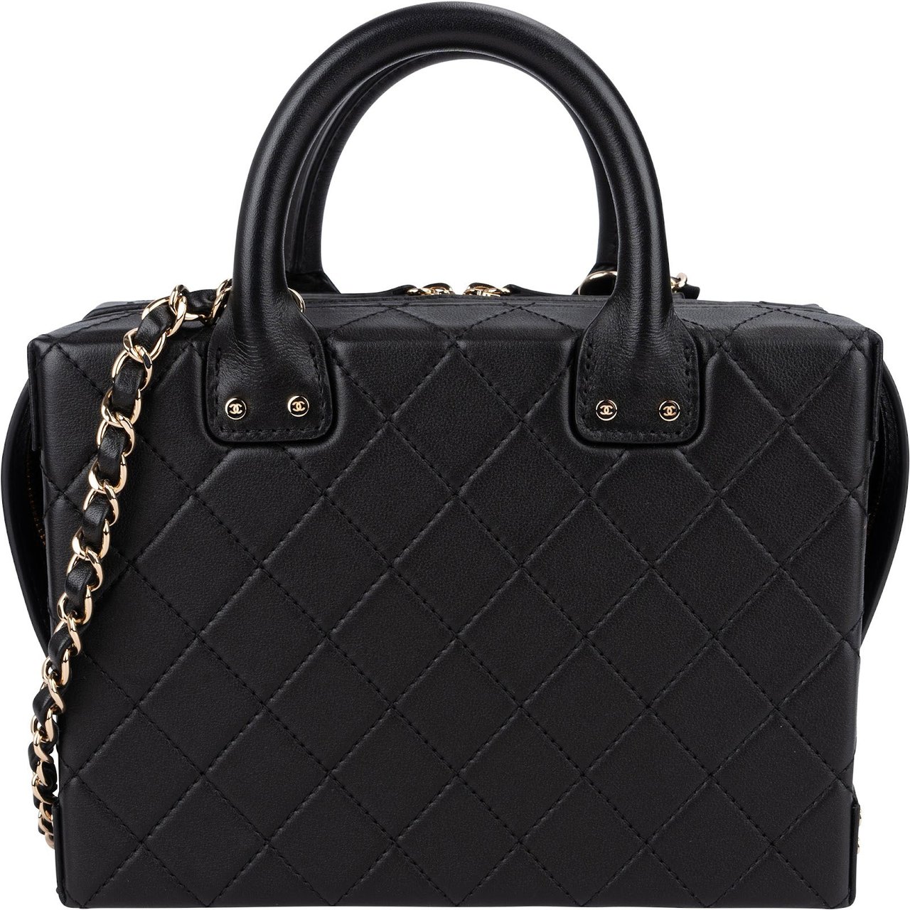 Chanel Quilted Lambskin CC Stitched Vanity Crossbody Handbag Zwart