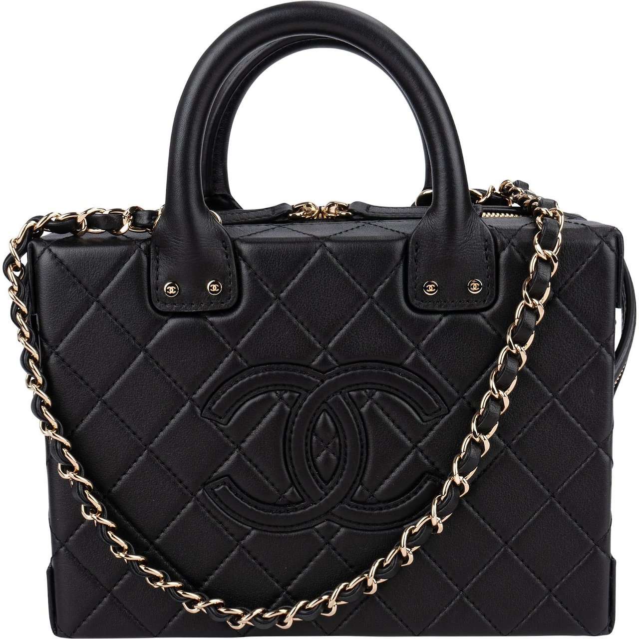 Chanel Quilted Lambskin CC Stitched Vanity Crossbody Handbag Zwart