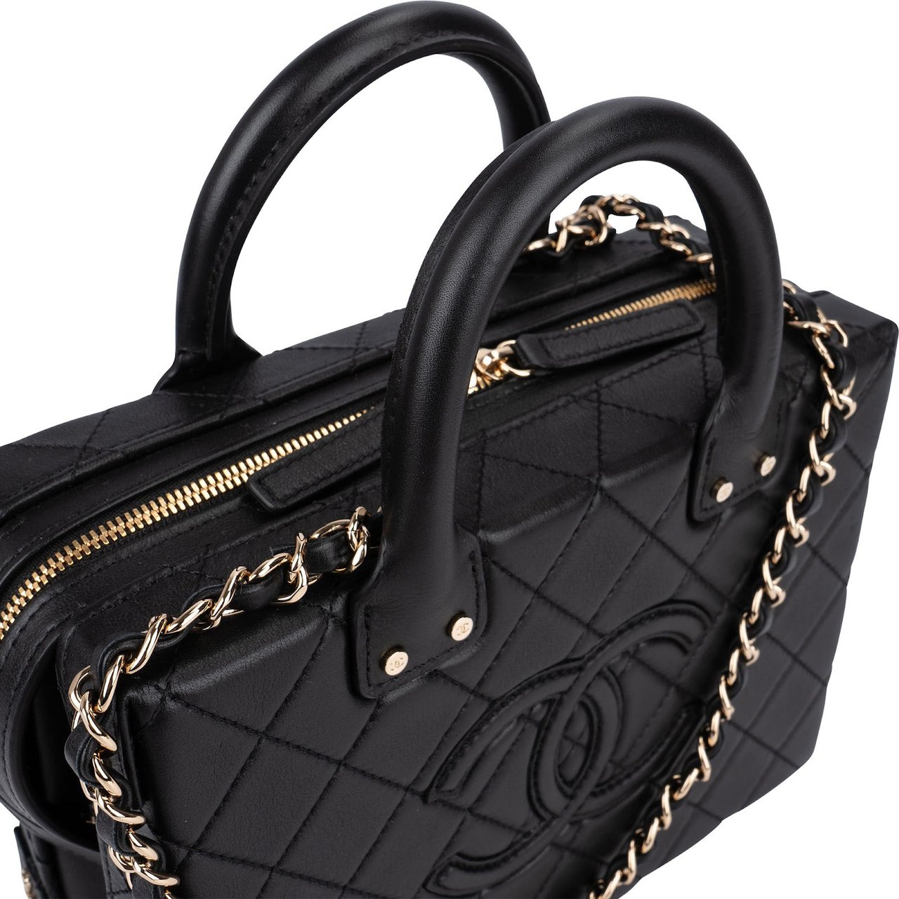 Chanel Quilted Lambskin CC Stitched Vanity Crossbody Handbag Zwart