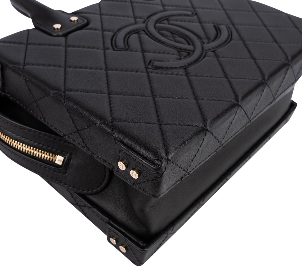 Chanel Quilted Lambskin CC Stitched Vanity Crossbody Handbag Zwart