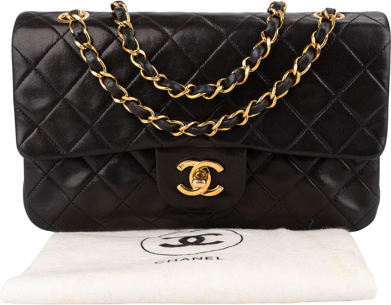 Chanel Quilted Lambskin 24K Gold Small Double Flap Shoulder Bag Bruin