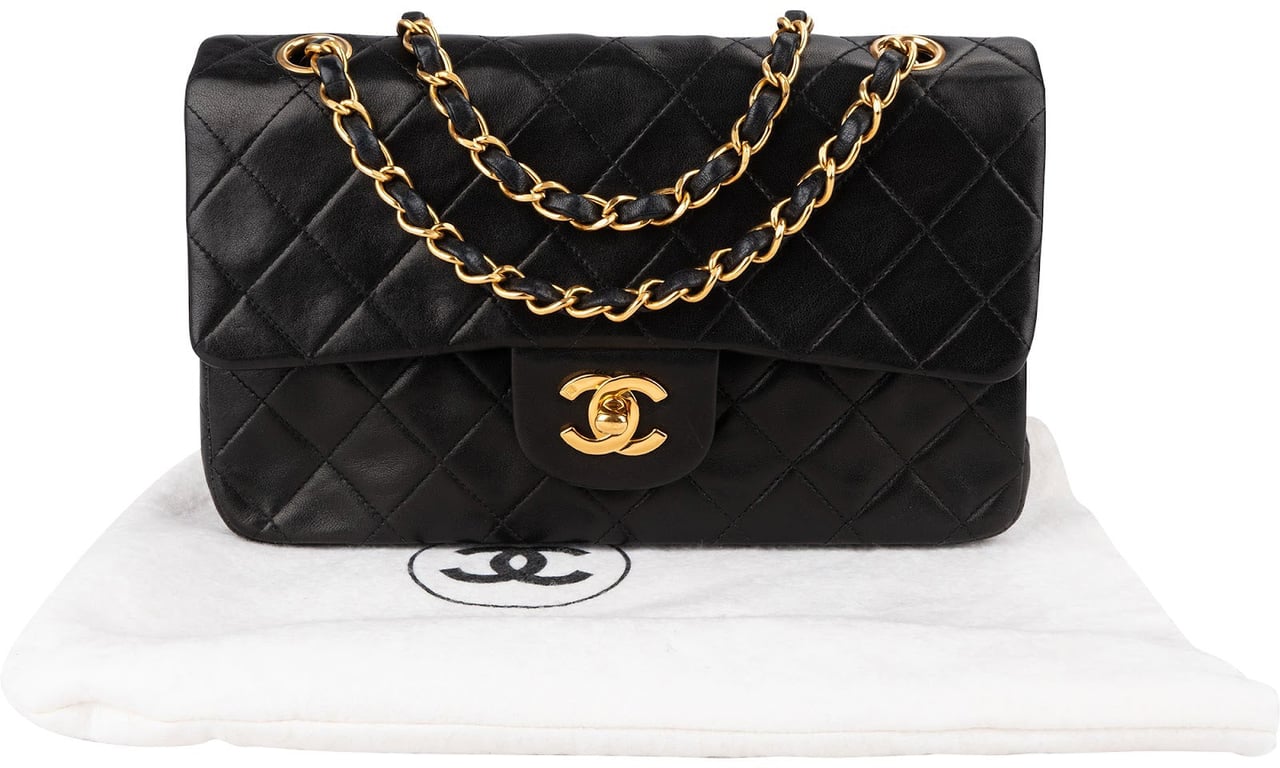Chanel Quilted Lambskin 24K Gold Small Double Flap Crossbody Bag Bruin