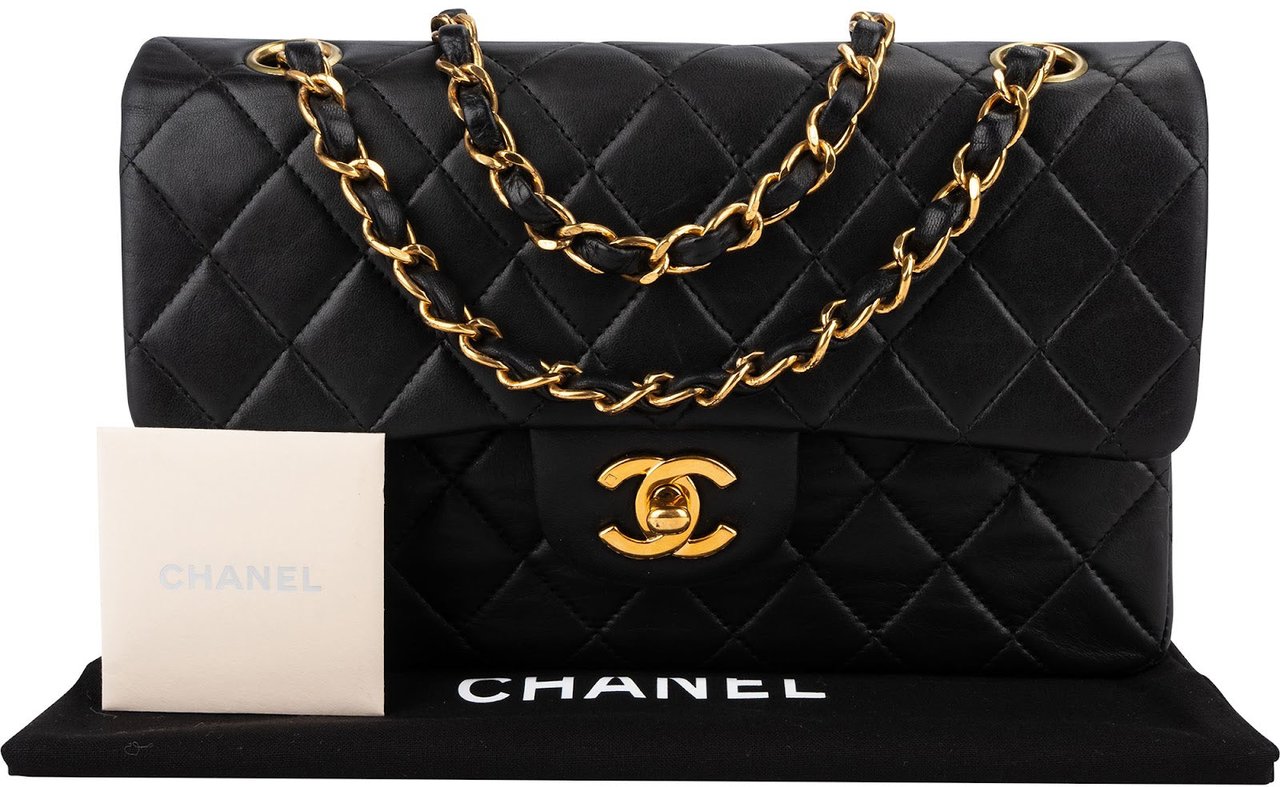 Chanel Quilted Lambskin 24K Small Double Flap Shoulder Bag Zwart