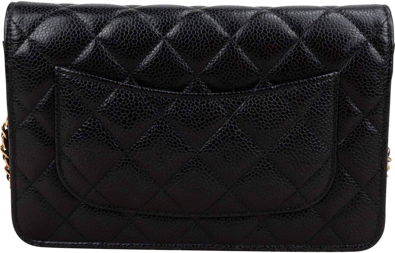Chanel Quilted Caviar Leather Wallet On Chain Crossbody Bag Zwart