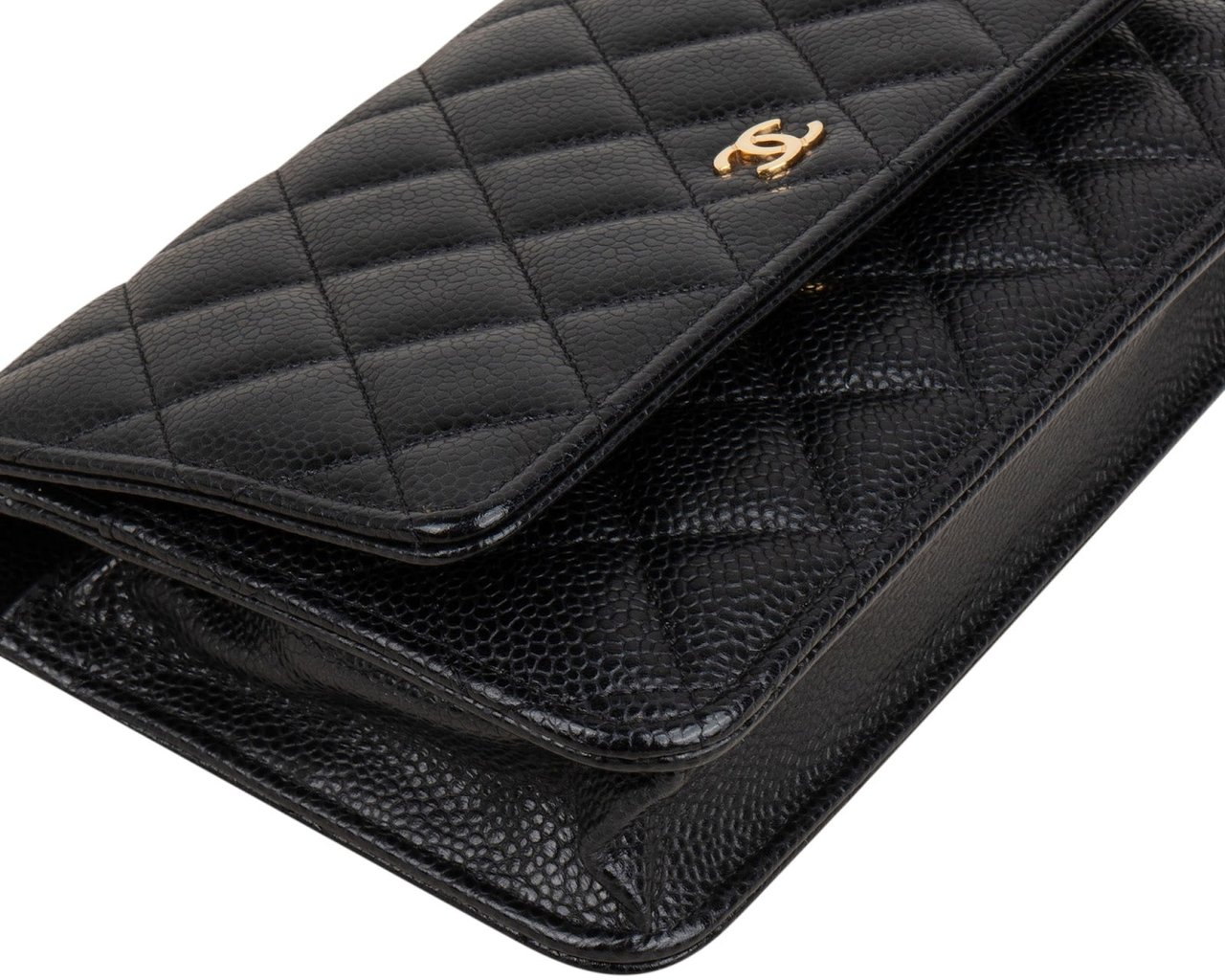 Chanel Quilted Caviar Leather Wallet On Chain Crossbody Bag Zwart