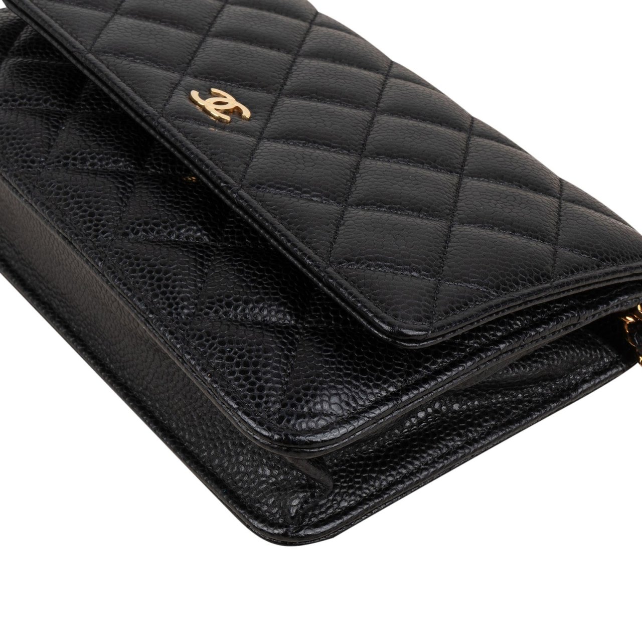 Chanel Quilted Caviar Leather Wallet On Chain Crossbody Bag Zwart