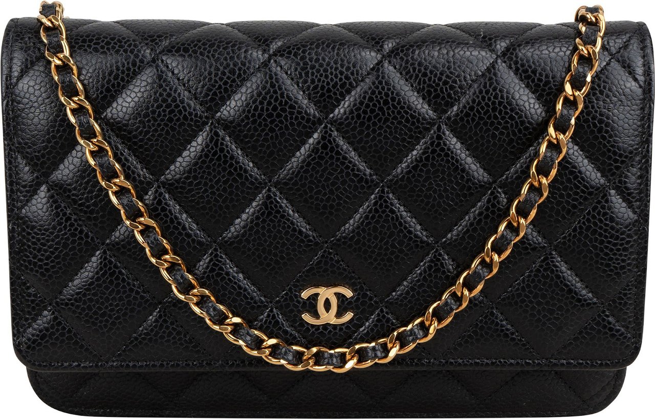 Chanel Quilted Caviar Leather Wallet On Chain Crossbody Bag Zwart