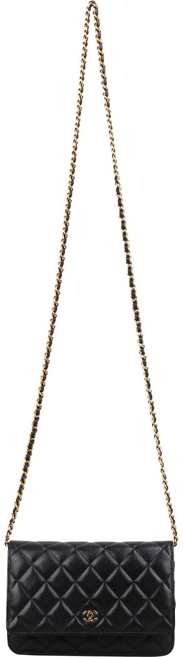 Chanel Quilted Caviar Leather Wallet On Chain Crossbody Bag Zwart