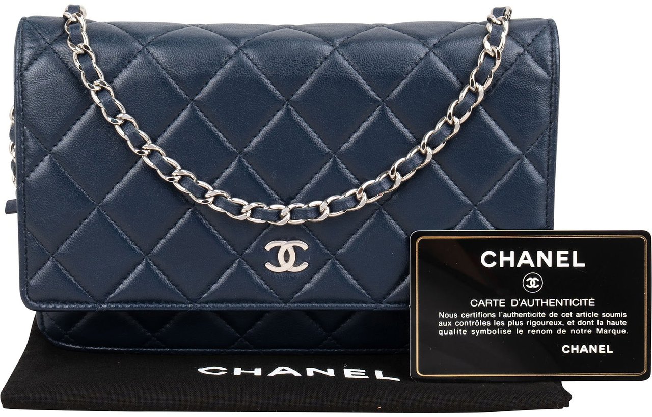 Chanel Quilted Lambskin Wallet On Chain Crossbody Bag Navy