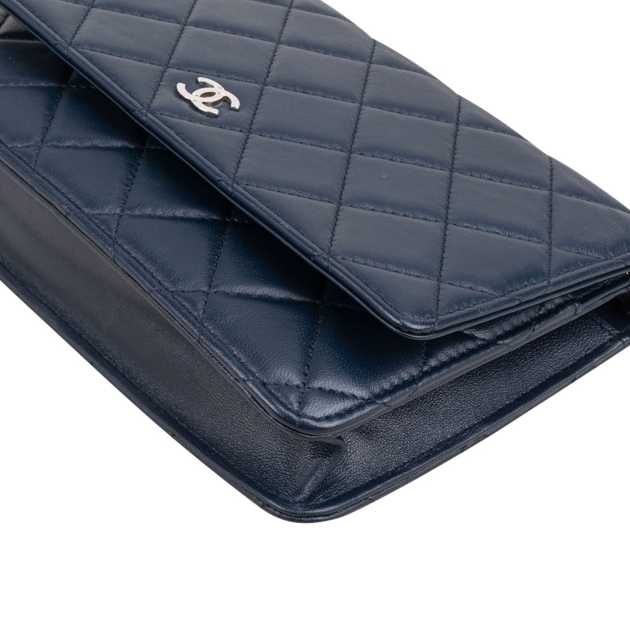 Chanel Quilted Lambskin Wallet On Chain Crossbody Bag Navy