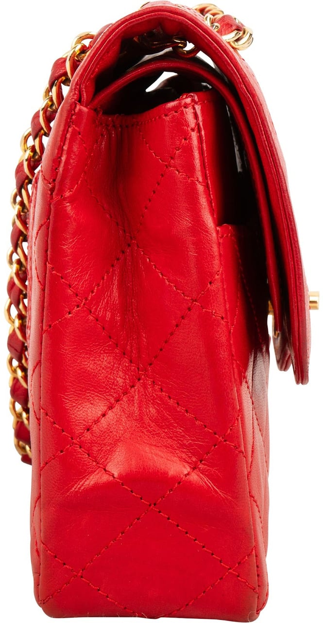 Chanel Quilted Lambskin Bicolor Double Flap Crossbody Bag Rood